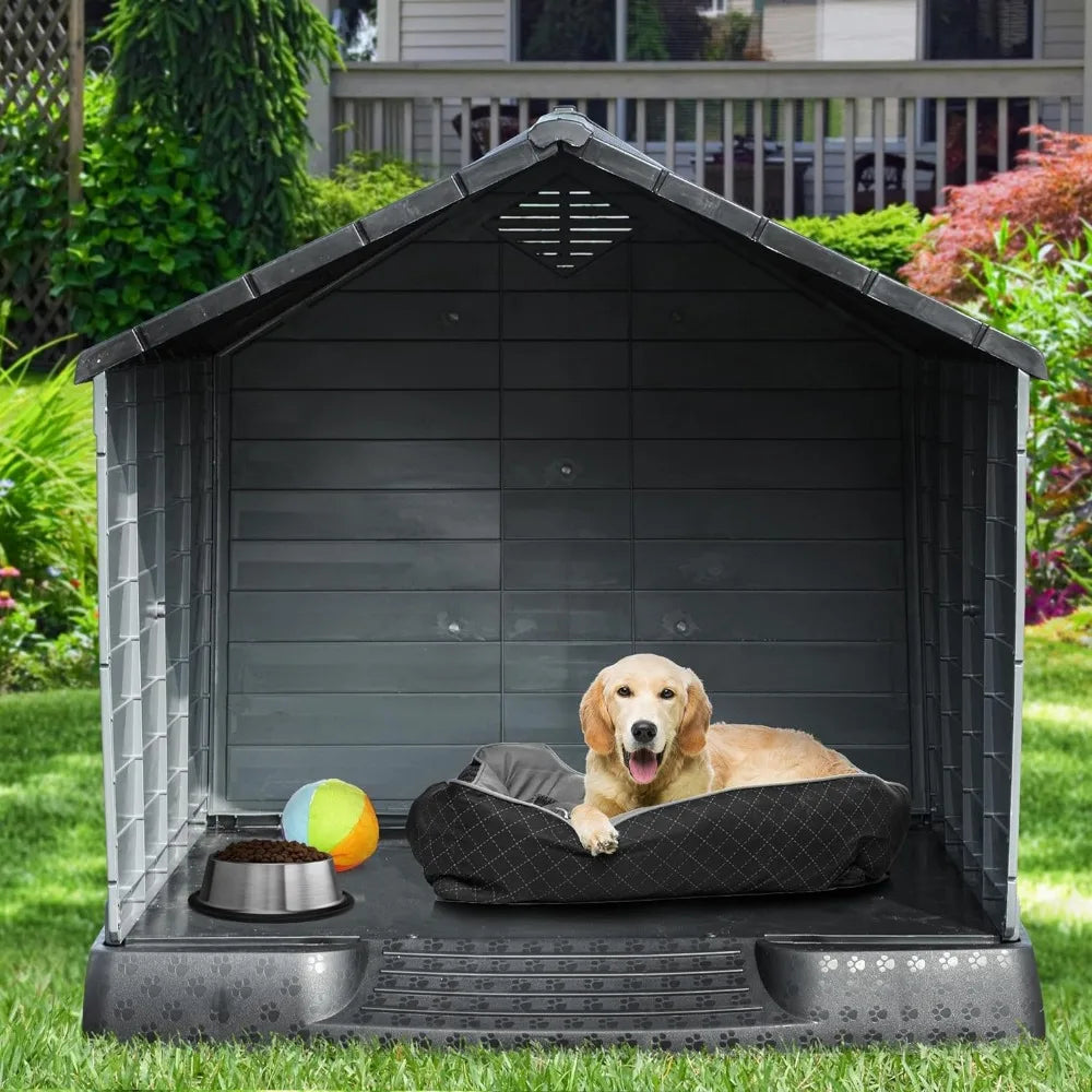 Large Plastic Dog House, Outdoor and Indoor Water Resistant, Easy Assembly, Sturdy, 41"