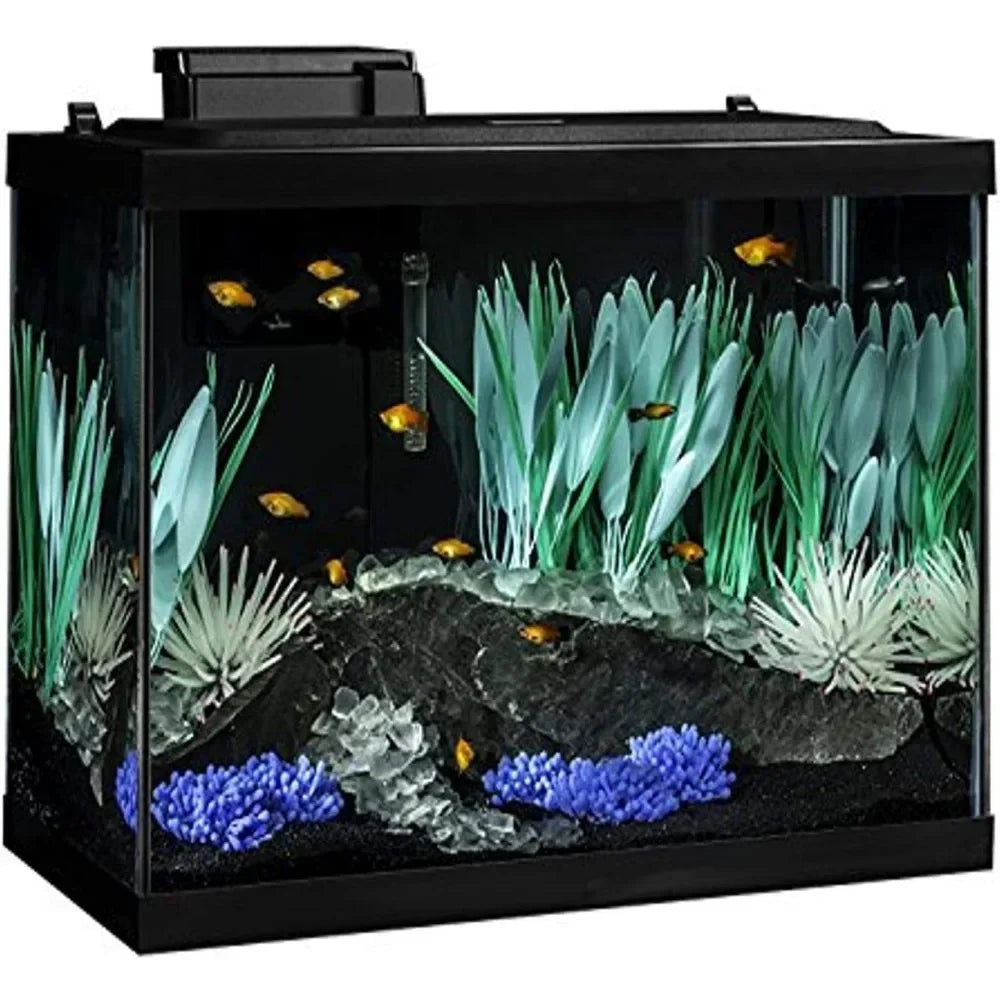 Glass Fish Aquarium Includes LED Lighting and Decor 20 Gallon Tank Kit