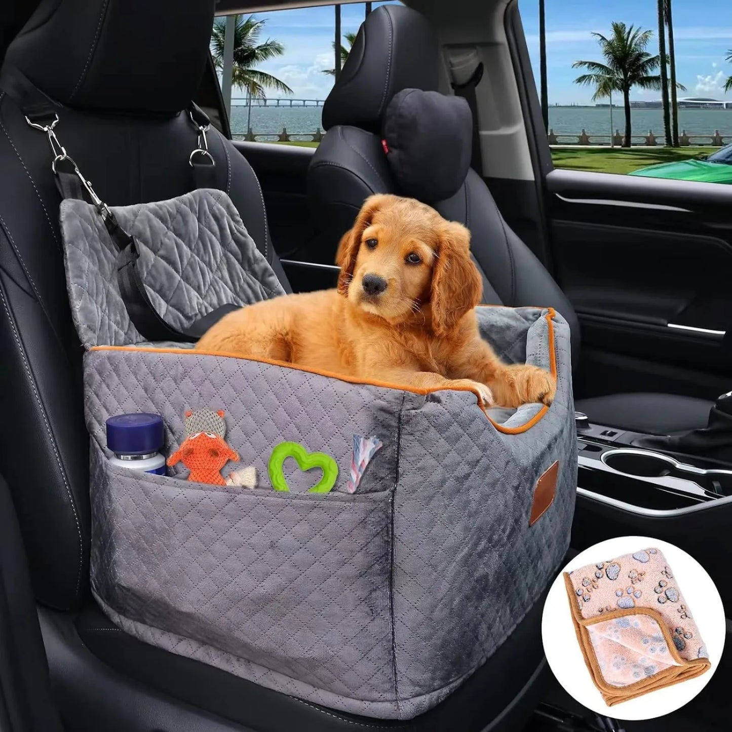 US Memory Foam Booster Dog Car Seat with Washable Removable Cover, Anti-Slip Sturdy Dog Booster