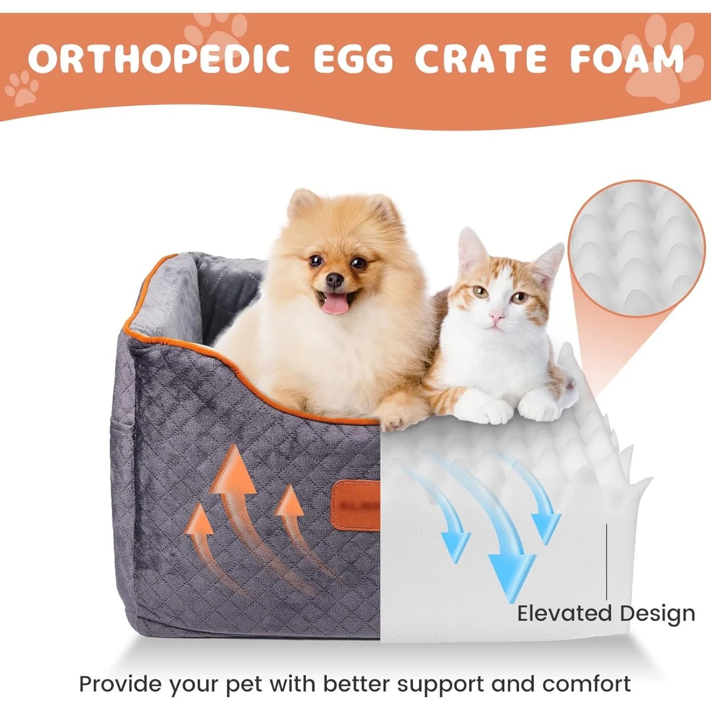 US Memory Foam Booster Dog Car Seat with Washable Removable Cover, Anti-Slip Sturdy Dog Booster