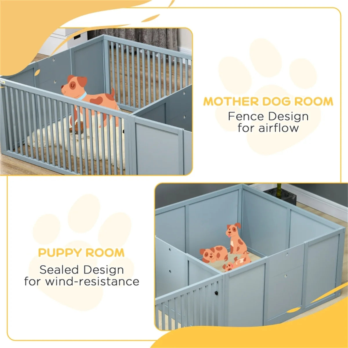 Wooden Freestanding Foldable Pet Gate for Dogs Whelping Box, Doorway, Stairs, Extra Wide Pet Playpen