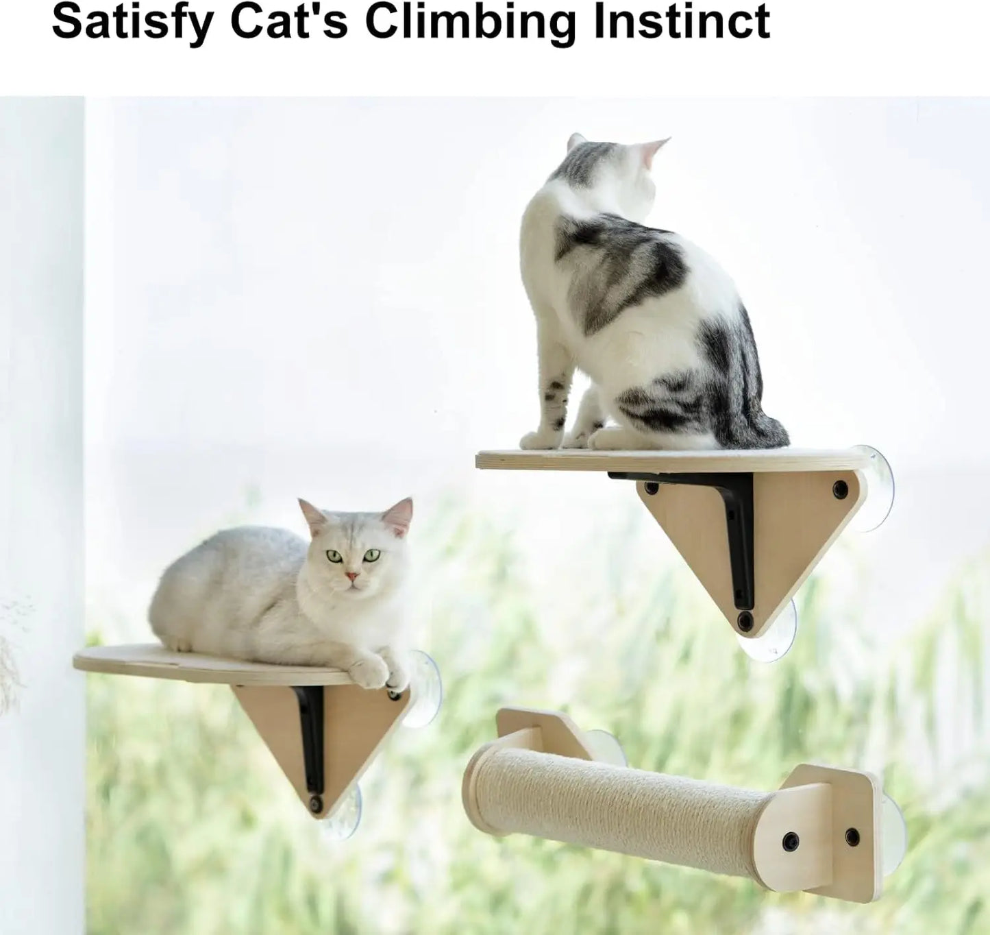 Perch Hammock with Climbing Steps and Scratching Post Wooden Window Mounted Cat Bed