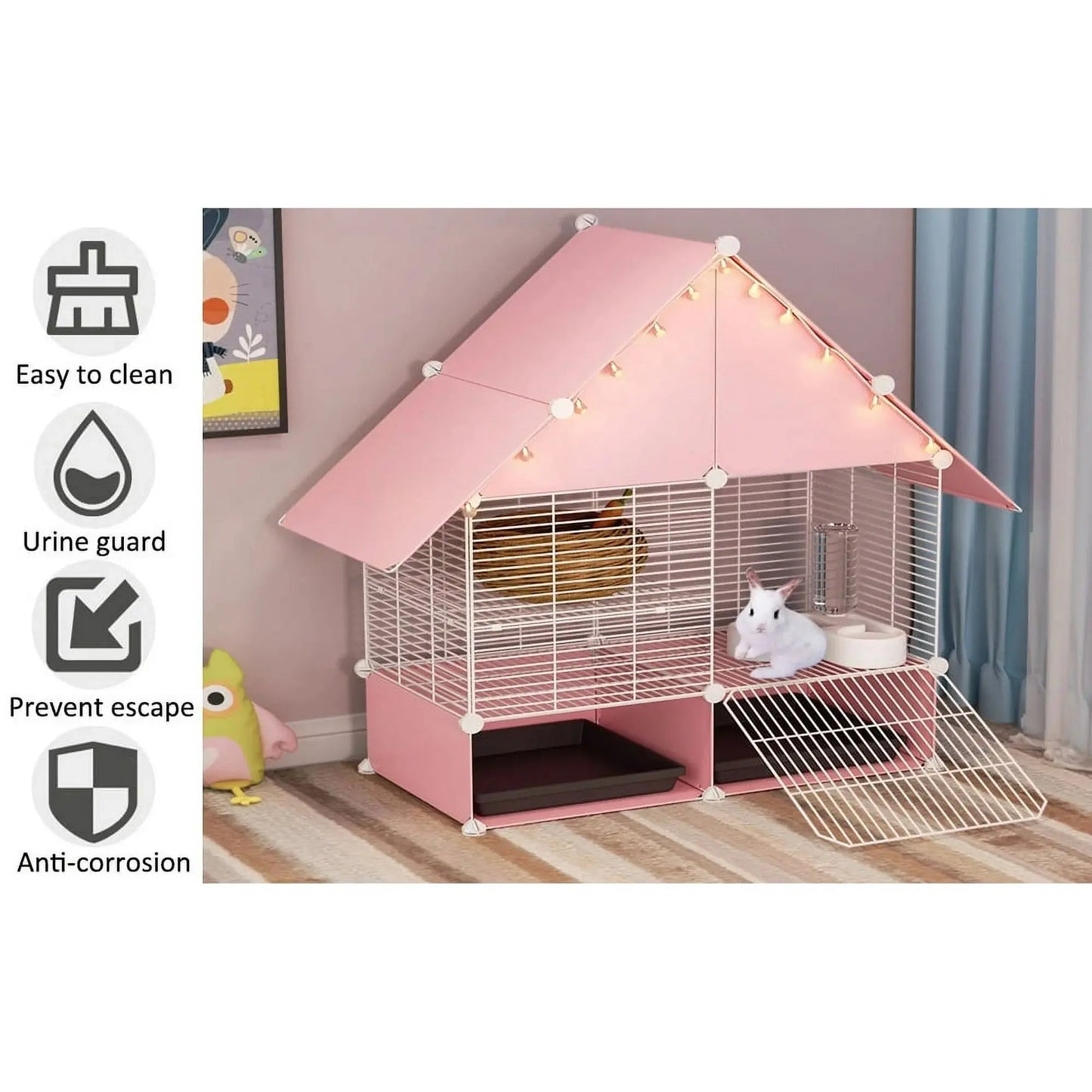 Spacious Small Animal Cage: Cozy Indoor Home for Rabbits, Guinea Pigs, Ferrets - Durable & Secure