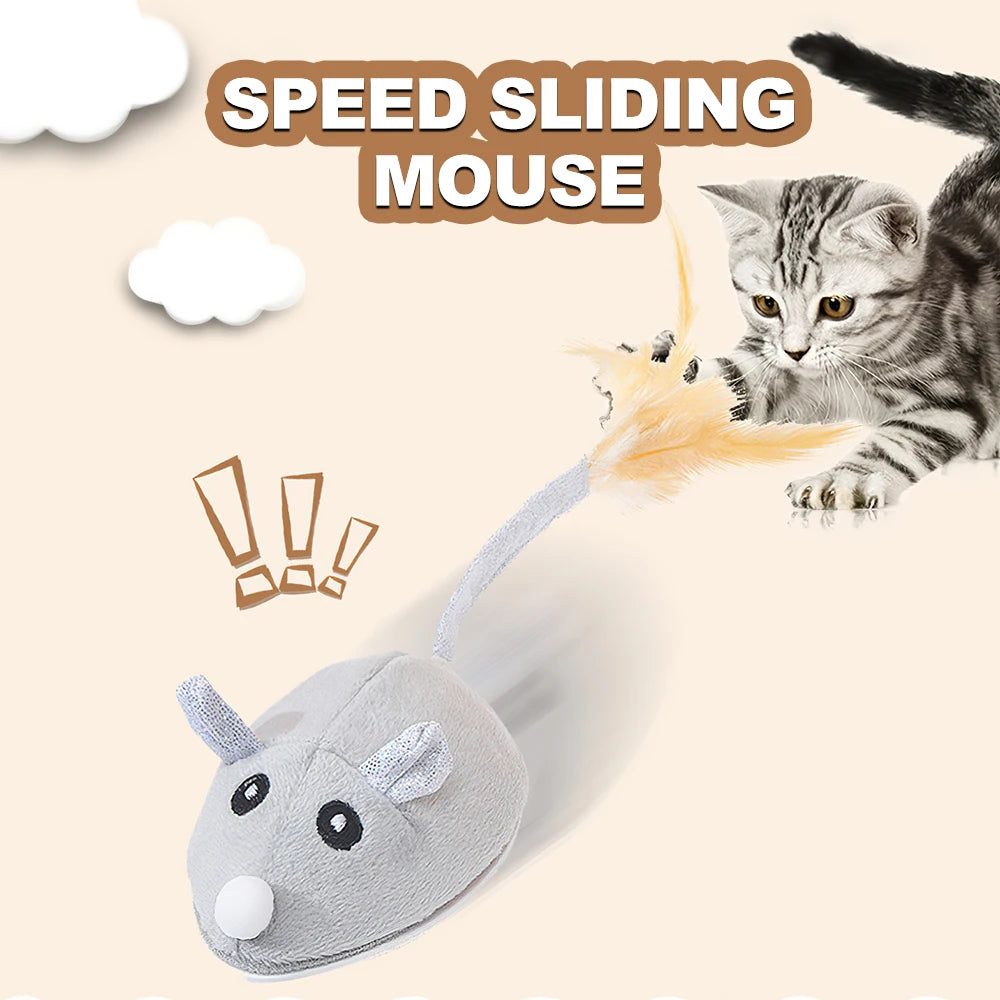 Automatic Interactive Plush Mouse Kitten Teaser Feather Toy Cute Motion Rat USB Rechargeable