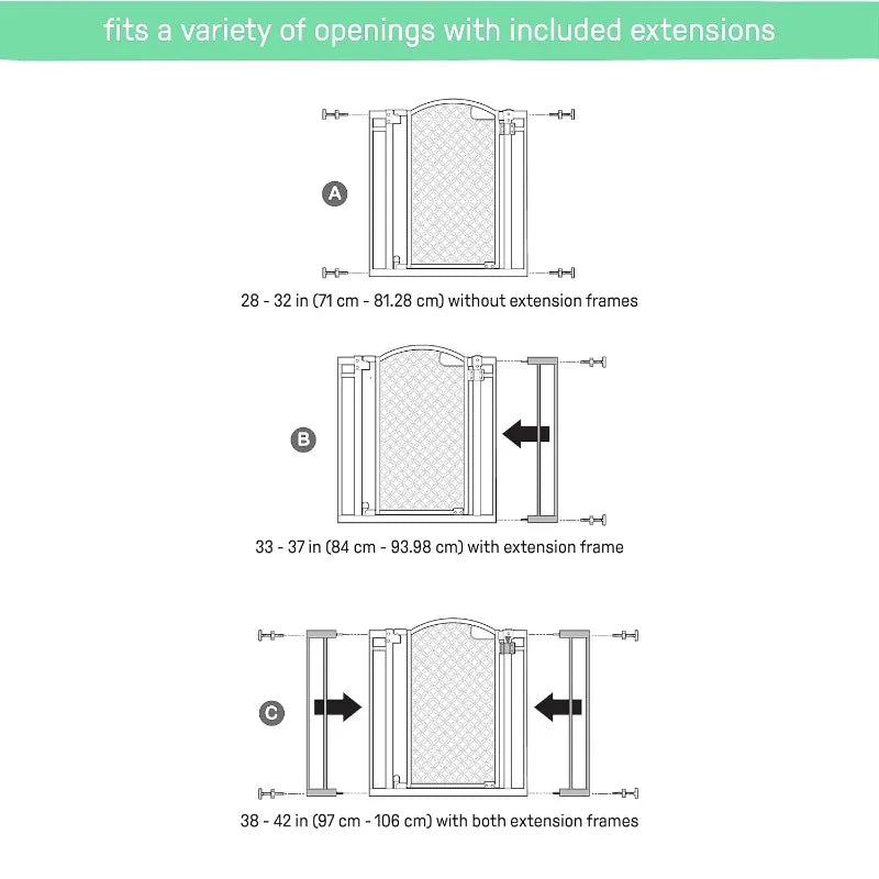 Modern Home Safety Gate for Pets & Babies, 28"-42" Wide, 30" Tall, Pressure/Hardware Mounted