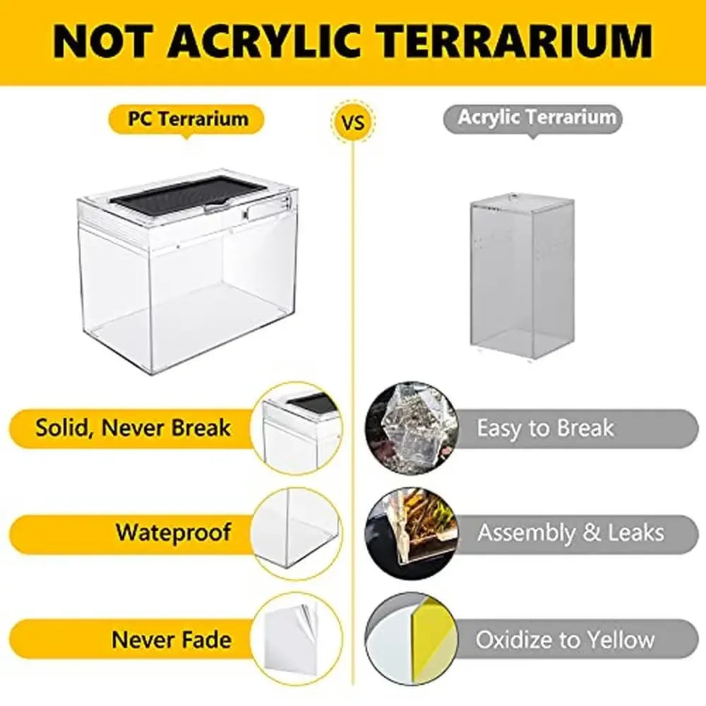 Reptile Terrarium PC Tank Starter Kit 15.6x8x10 inch Anti Breakage Amphibians Habitat Ventilation Kit