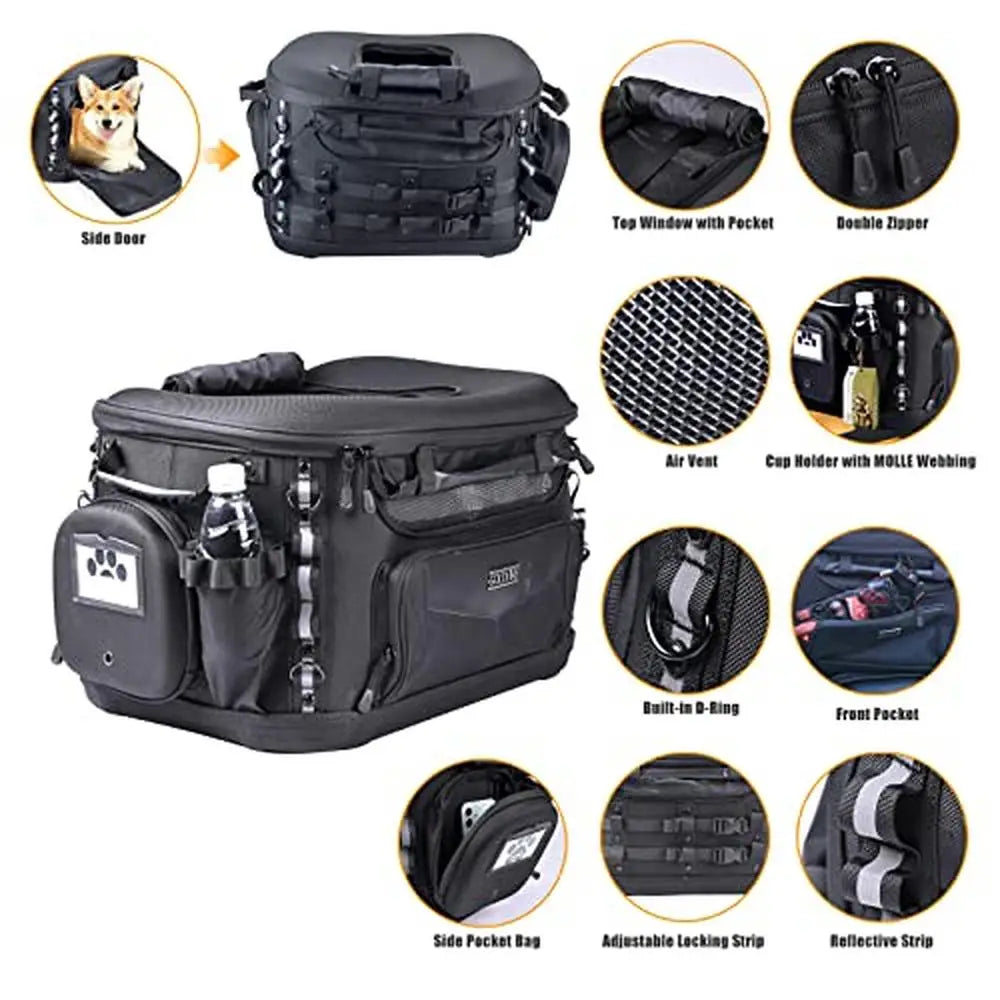 Motorcycle Pet Carrier Crate Bag Storage Rain cover Bowls Reflective Straps Safety Durable Portable