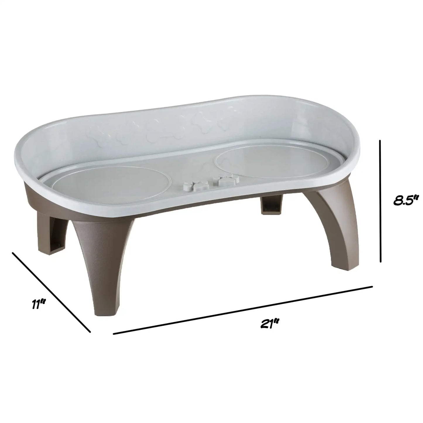 Elevated Pet Feeding Tray with Splash Guard and Non-Skid Feet, 21"L x 11"W x 8.5"H