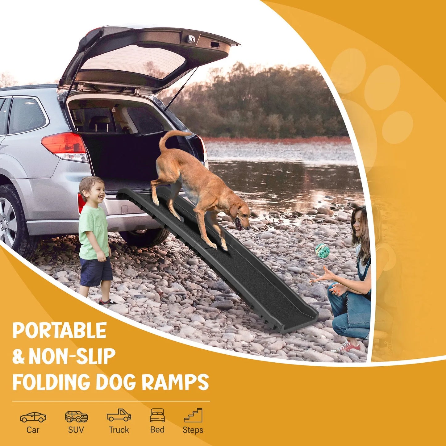 61 Inch Foldable Dog Pet Ramp, Suitable for Cars, SUVs, Trucks, Anti Slip Stairs, Stairs, Travel Elevators