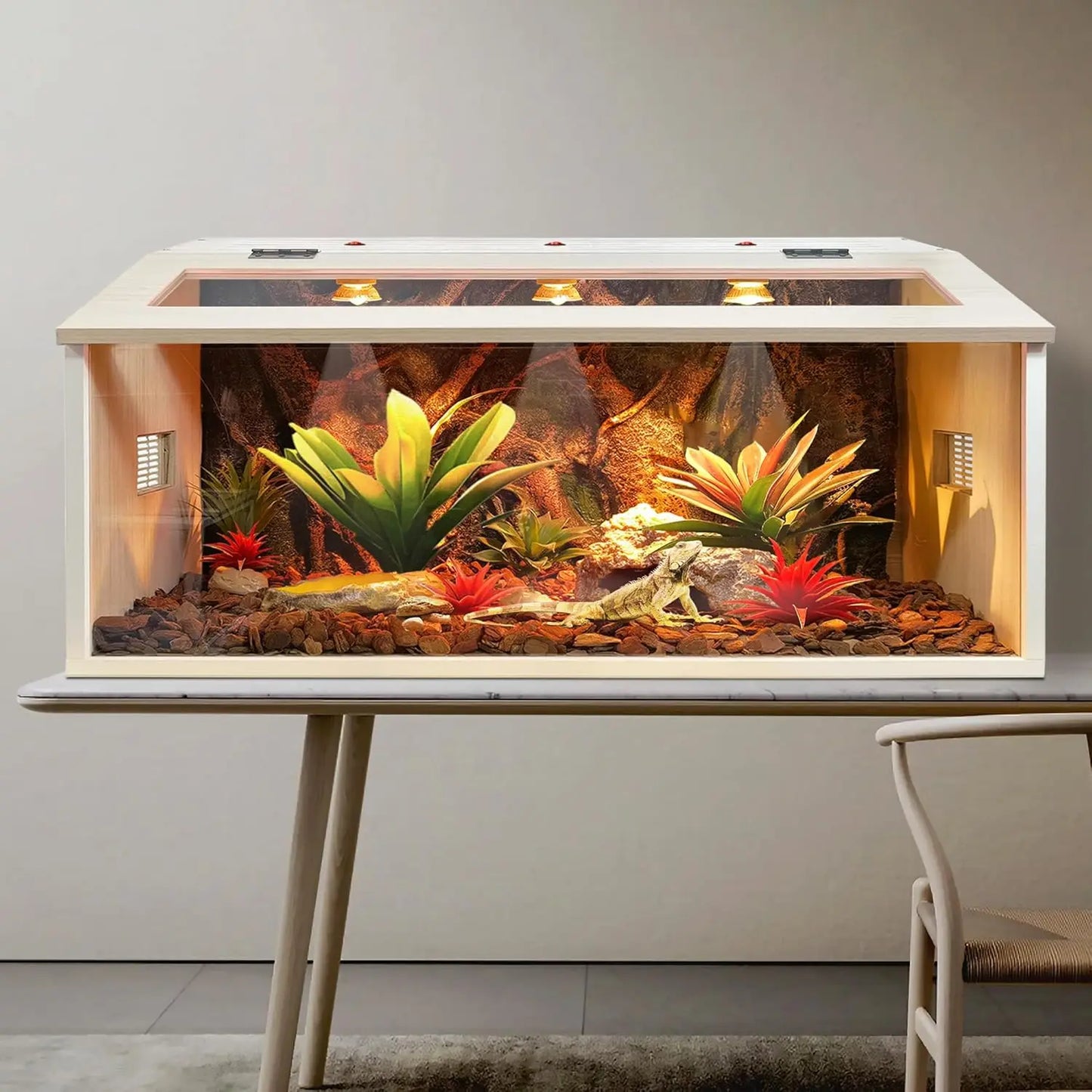 68 Gallon Reptile Terrarium Tank 48"  With Roof Door with Built-in Lamp Fixture