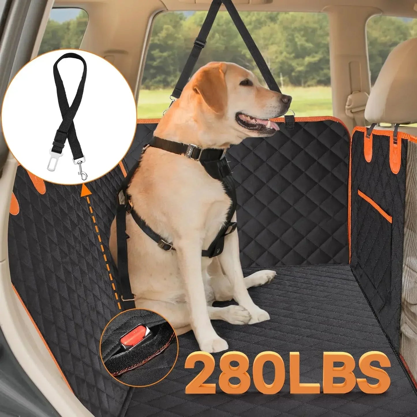 Back Seat Extender for Dogs with Hard Bottom, Car Seat Cover With Waterproof with Mesh Window