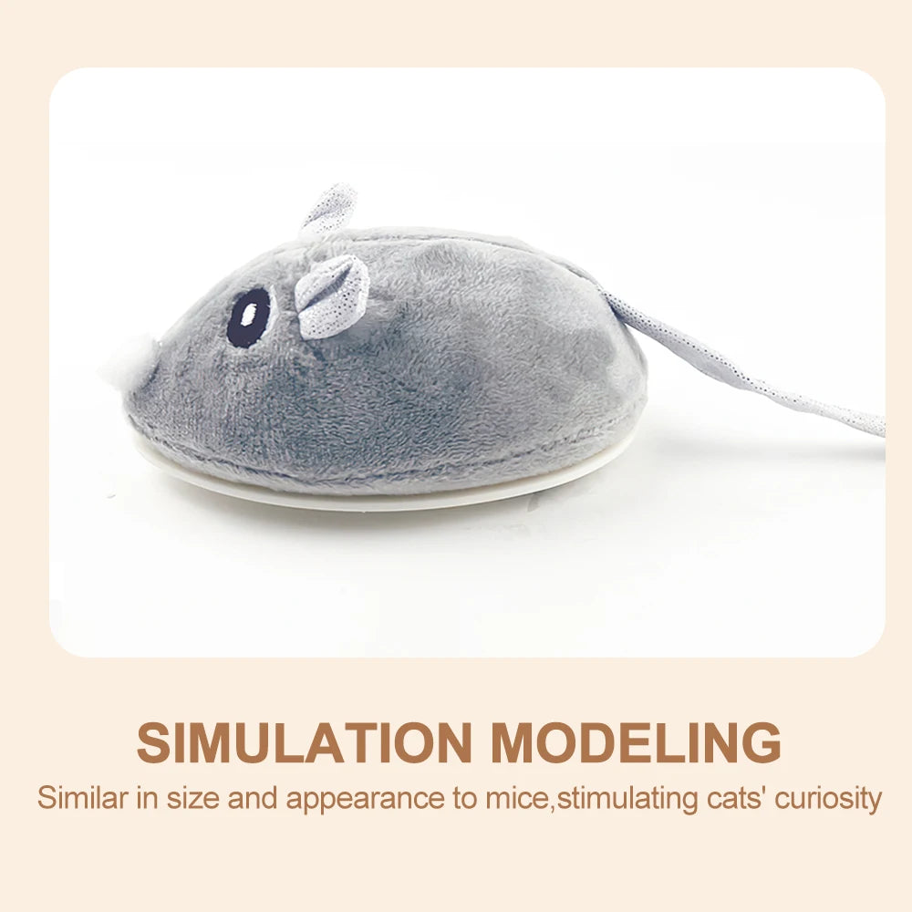 Automatic Interactive Plush Mouse Kitten Teaser Feather Toy Cute Motion Rat USB Rechargeable