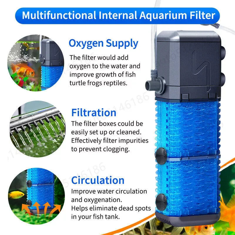 4-in-1 Internal Aquarium Fish Tank Filter Submersible Water Pump Oxygen Improve Water circulation