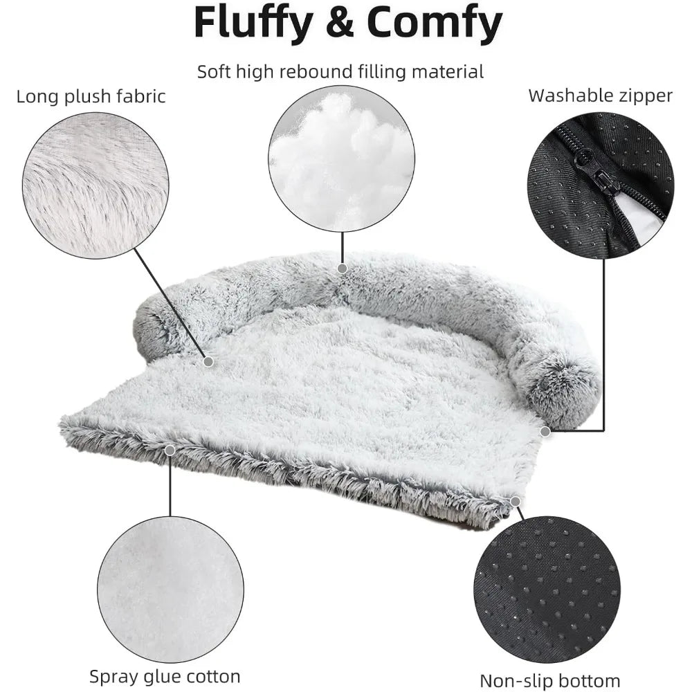 Calming Dog Bed Fluffy Plush Furniture Protector with Removable Washable Cover