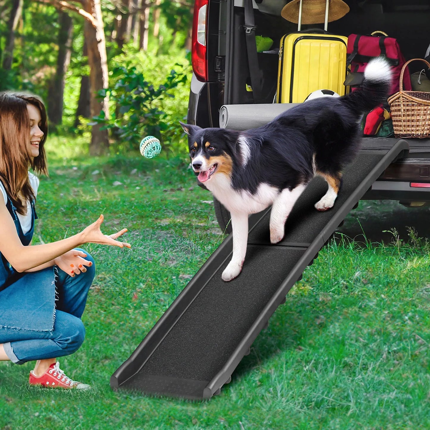 61 Inch Foldable Dog Pet Ramp, Suitable for Cars, SUVs, Trucks, Anti Slip Stairs, Stairs, Travel Elevators