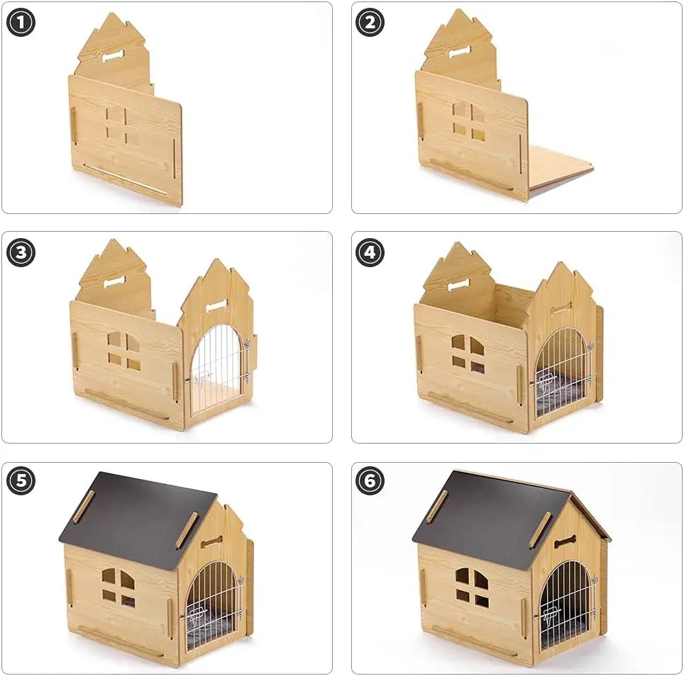 Wooden Pet House with Roof for Dogs Indoor and Outdoor Use, Easy Assemble Breathable Dog Crate