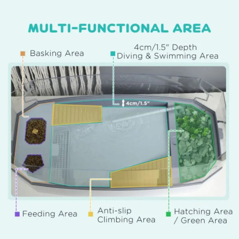 Aquarium with Basking Platform, Water Pump, Filter Layer Design, Full View Visually Reptile Habit