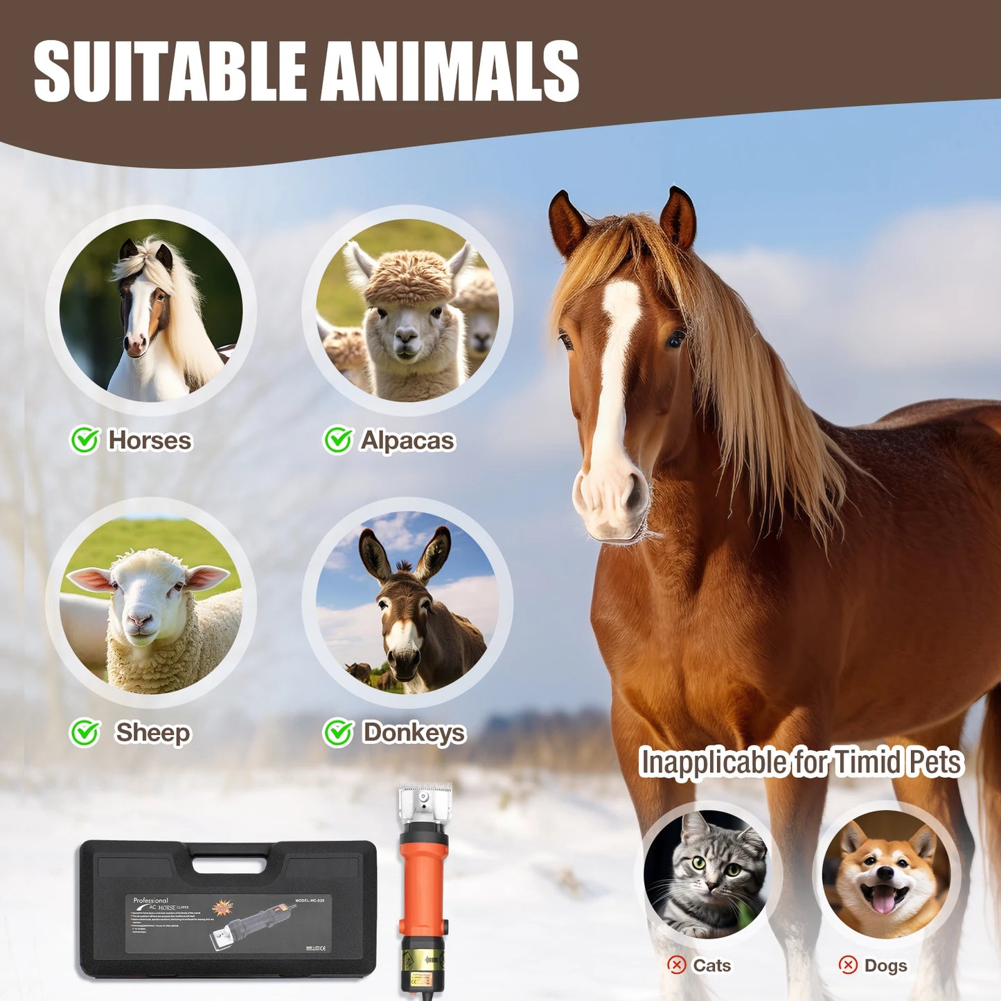 350W Electric Horse Sheep Animal Hair Clipper Shearing Trimmer Shaver 6-Speed Pet Grooming Fur