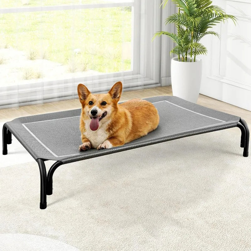 Elevated Dog Bed, Outdoor for Large Sized Dog, Portable Cooling Pet Cot with Breathable & Washable Mesh,