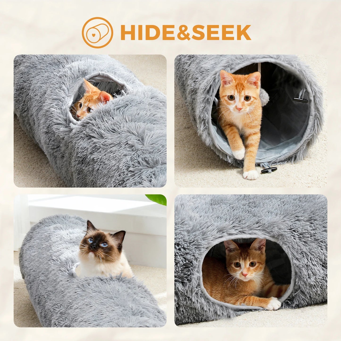 Large Cat Tunnel Collapsible Fluffy Plush Cat Toys for Indoor Cat, Rabbits and Puppies