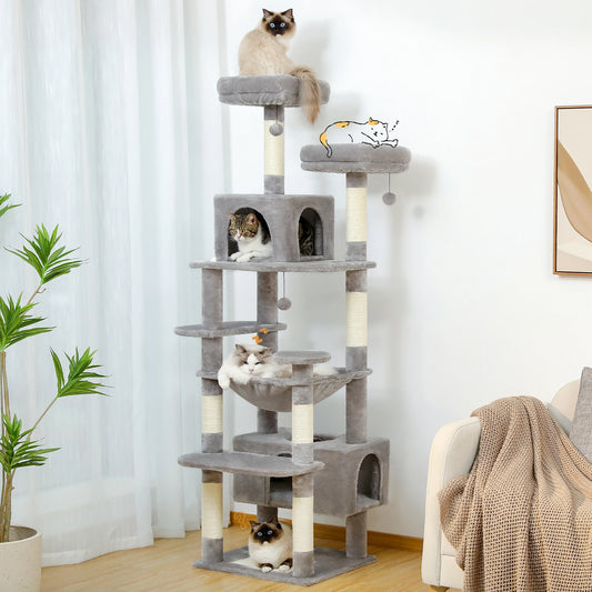 Large Cat Tree and Tower With Sisal-Covered Scratching Posts Spacious Hammock Padded Perches and Condos