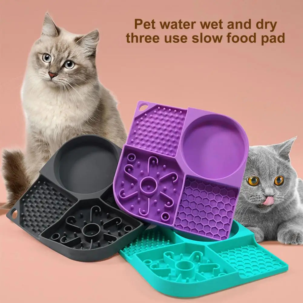 Food Mat Bowl Useful with Suction Cups No Odor  Silicone Licking Food Mat Dog Cat Feeding Bowl