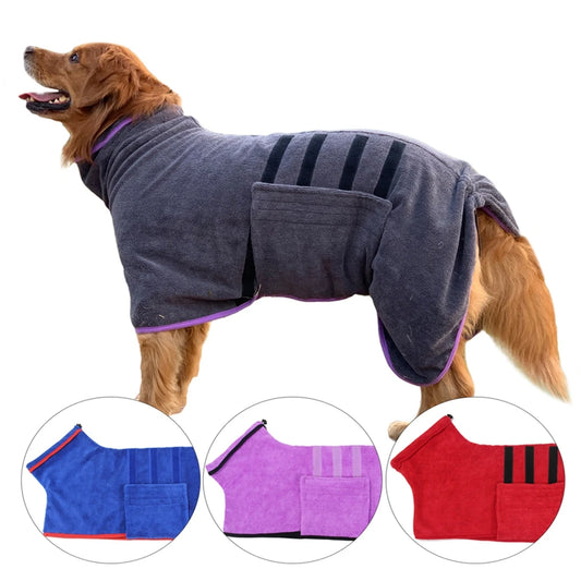 Dog Bathrobe Microfiber Quick Drying Coat Super Absorbent Luxurious Soft Bath Towel Adjustable Warm