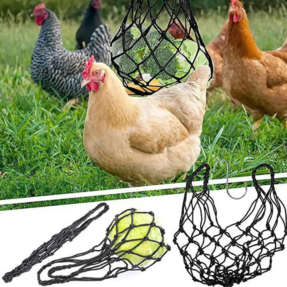 Enrichment Efficient Hanging Feeder for Chickens Mesh Net Bag Healthy Vegetable Feeding Tool