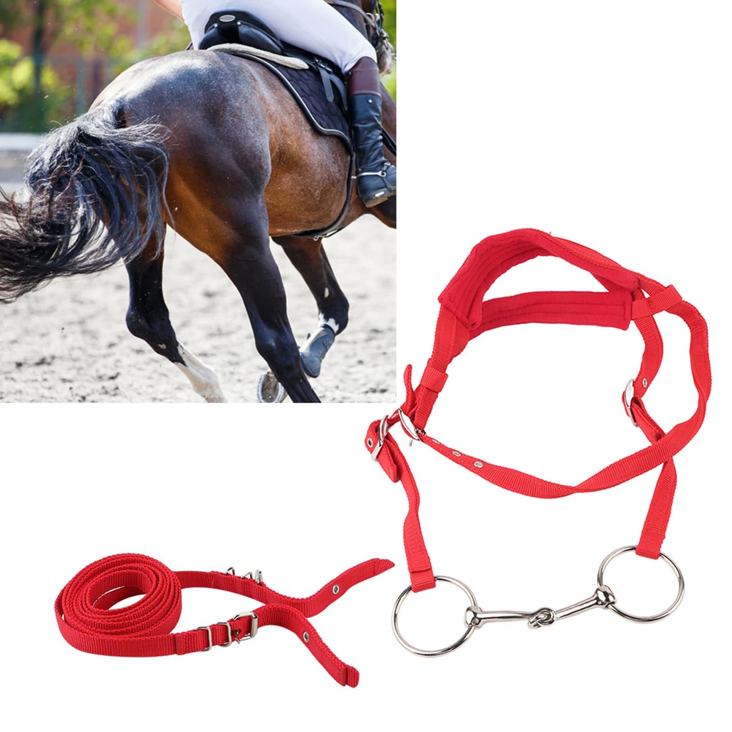 Adjustable Horse Bridle Rein Harness Headstalls with Soft Cushion Red Horse