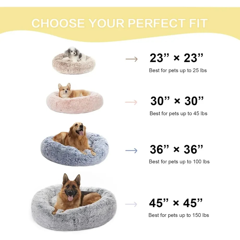 45 Inches Anti-Anxiety Washable Plush Round Pet Beds, Non-Slip Bottom, Calming Donut Dog Bed