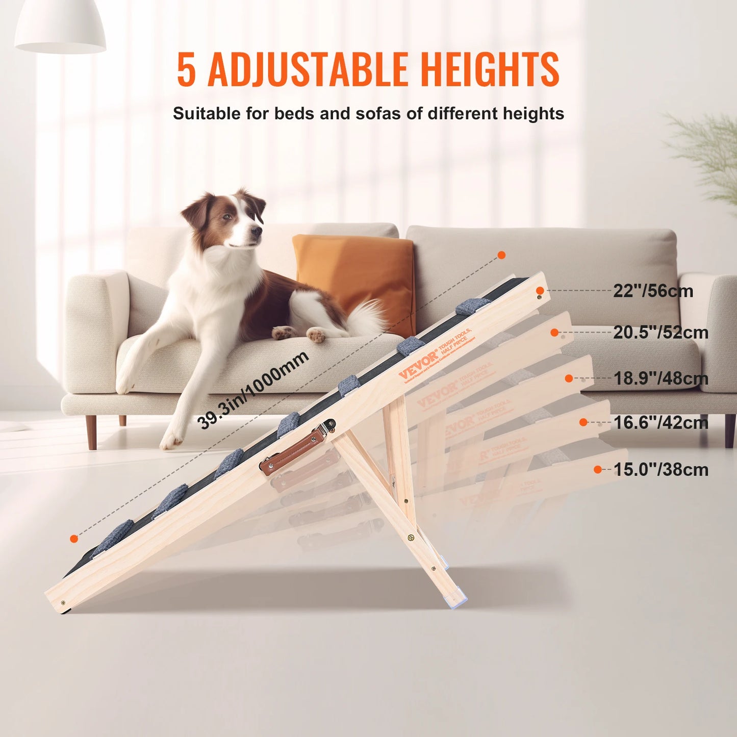 Dog Ramp Folding Ladder Anti-slip High Adjustable Wooden Removable Climbing Stairs Sofa Car Bed