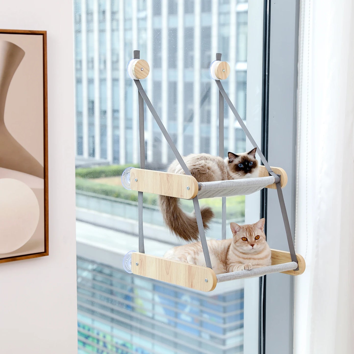 Double Window Hammock Mounted Perch Sleeping Hanging Shelf Cat Balcony Hanging Bed Adjustable Height