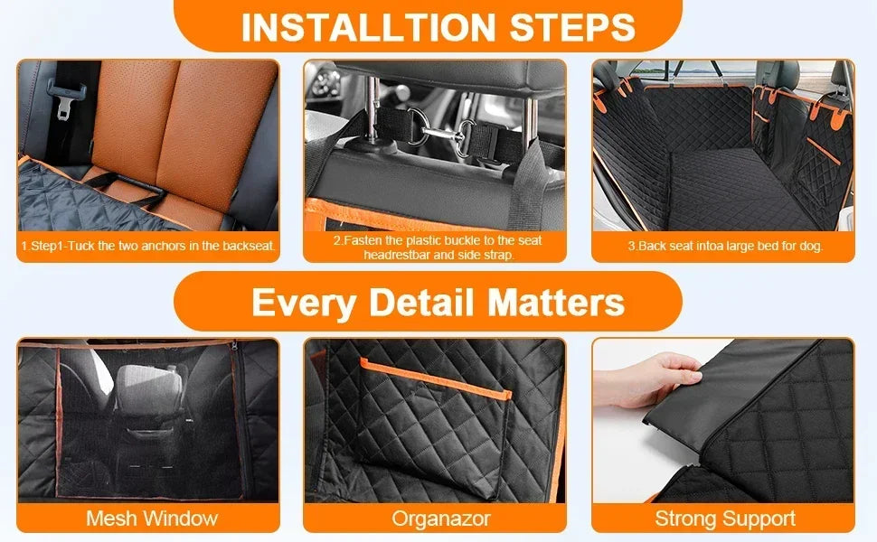 Back Seat Extender for Dogs with Hard Bottom, Car Seat Cover With Waterproof with Mesh Window