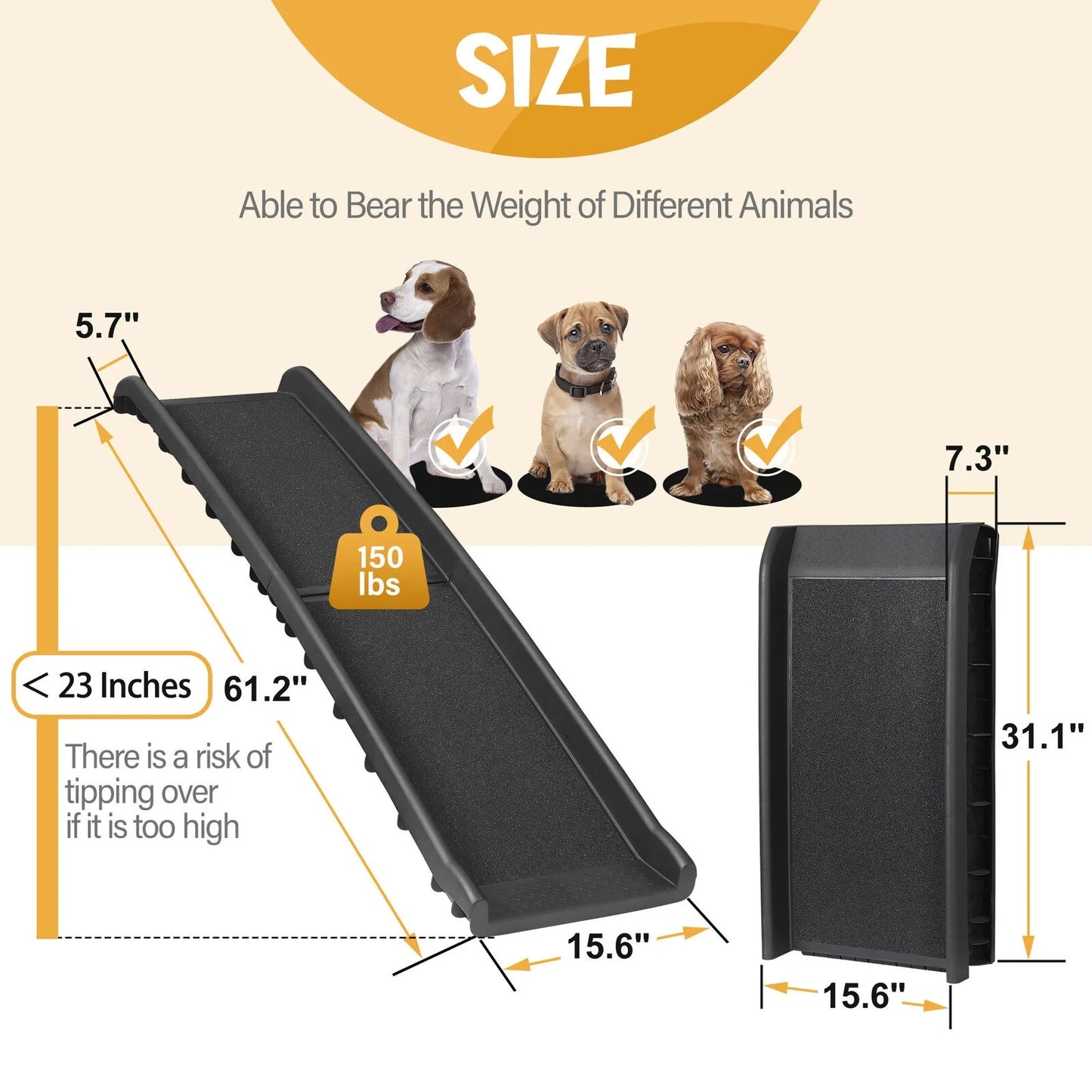 61 Inch Foldable Dog Pet Ramp, Suitable for Cars, SUVs, Trucks, Anti Slip Stairs, Stairs, Travel Elevators