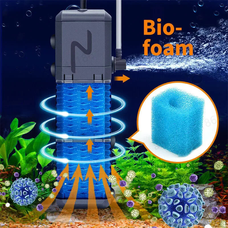 4-in-1 Internal Aquarium Fish Tank Filter Submersible Water Pump Oxygen Improve Water circulation