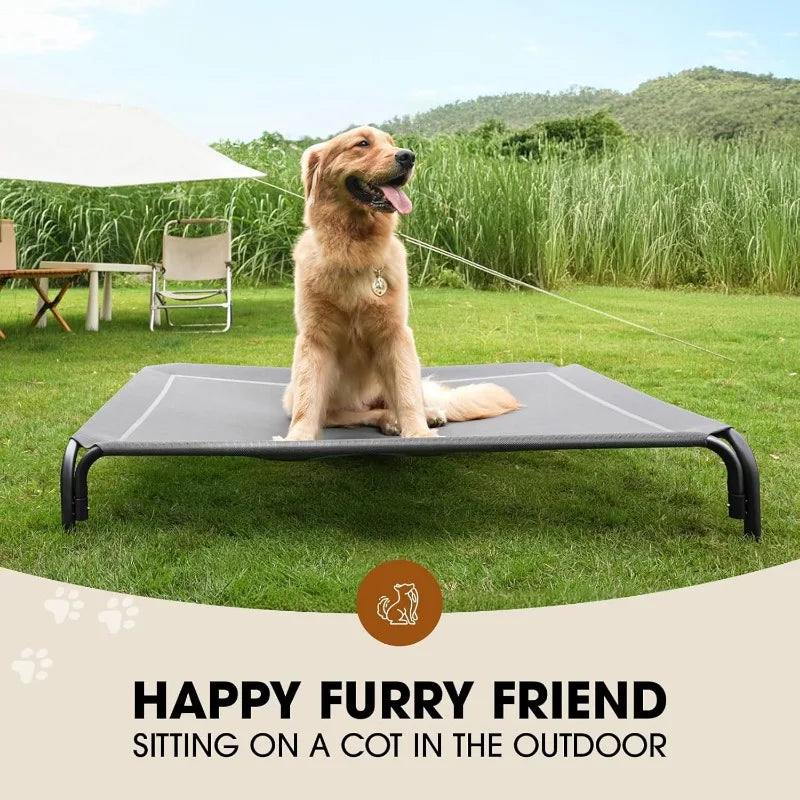 Elevated Dog Bed, Outdoor for Large Sized Dog, Portable Cooling Pet Cot with Breathable & Washable Mesh,