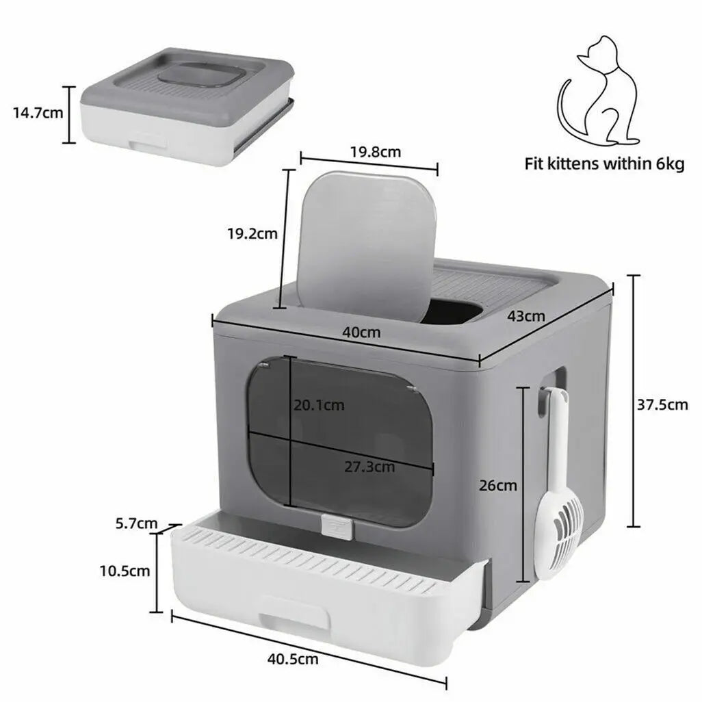 Cat Litter Box with Scoop and Tray Sifting Enclosed Foldable Kitten Toilet Detachable