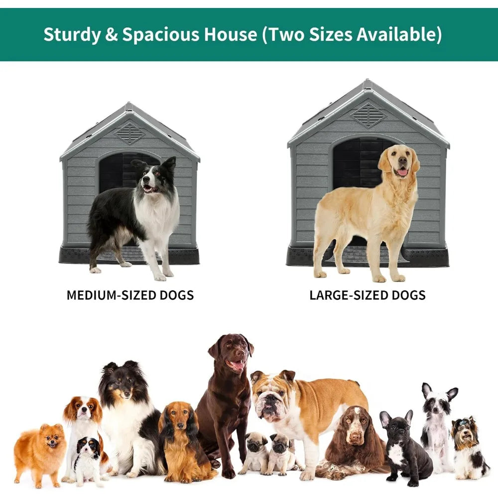 Large Plastic Dog House, Outdoor and Indoor Water Resistant, Easy Assembly, Sturdy, 41"