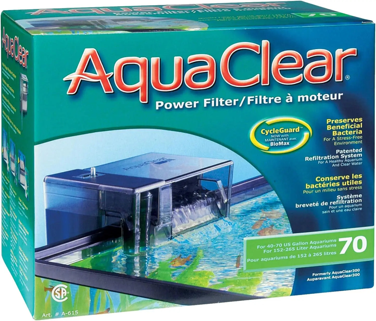 AquaClear 70 Power Filter, Fish Tank Filter for 40- to 70-Gallon Aquariums, Black