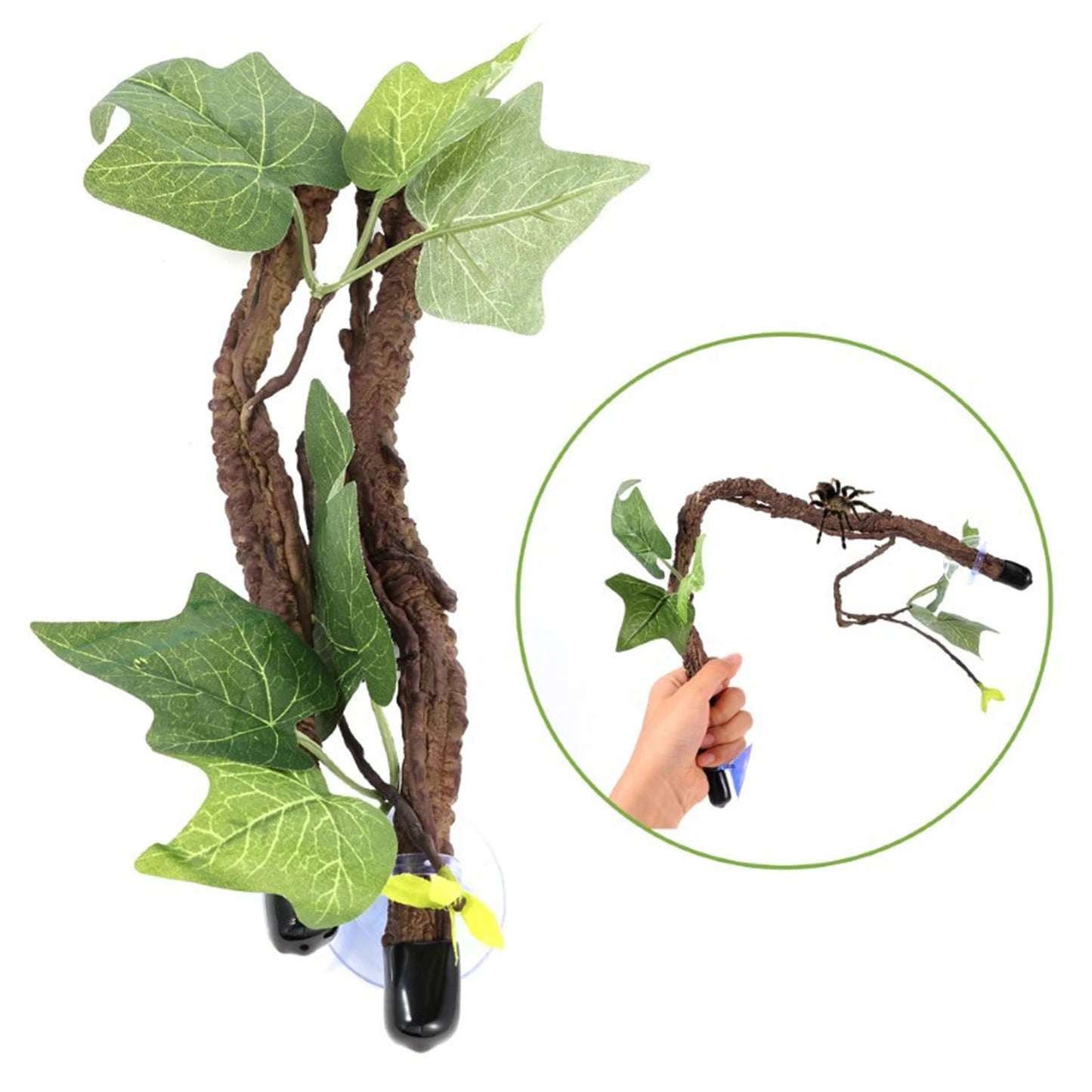 Reptile Corner Branch Terrarium Plant Decoration with Suction Cups for Climbing