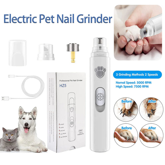 Electric Dog Nail Grinder Pet Nail Clipper USB Rechargeable Pet Nail Trimmers Painless with Polisher Wheel for Small/Large Pets