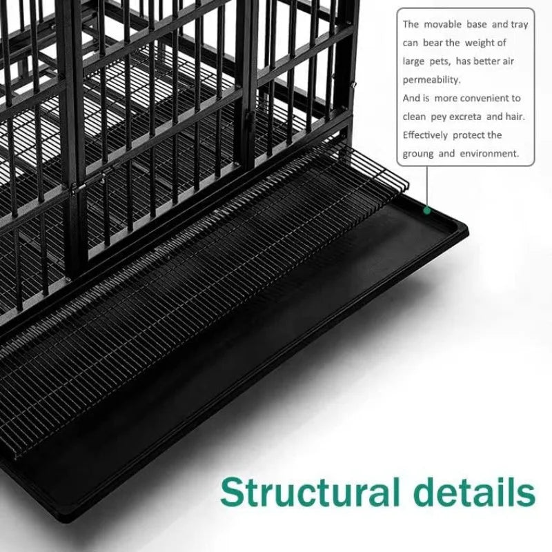 48/38 Inch Heavy Duty Dog Crate Cage with Wheels, High Anxiety Indestructible, Sturdy Locks Design