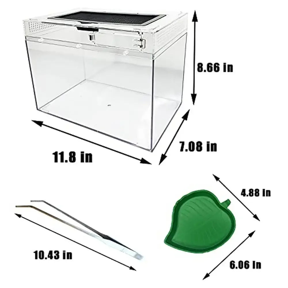 Reptile Tank Enclosure Habitat Terrarium with Tweezer Bowl Feeding Box Durable High Temperature