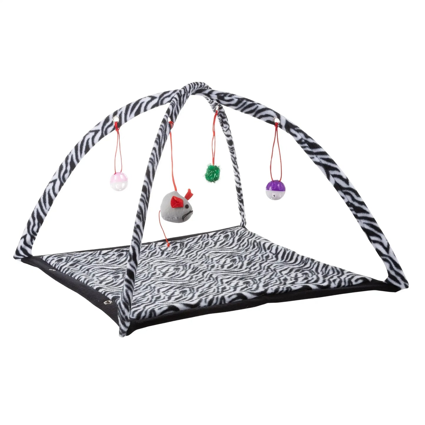 Cat Activity Center Interactive Play Area with Fleece Mat, Hanging Toys and Foldable Design for Exercise or Napping