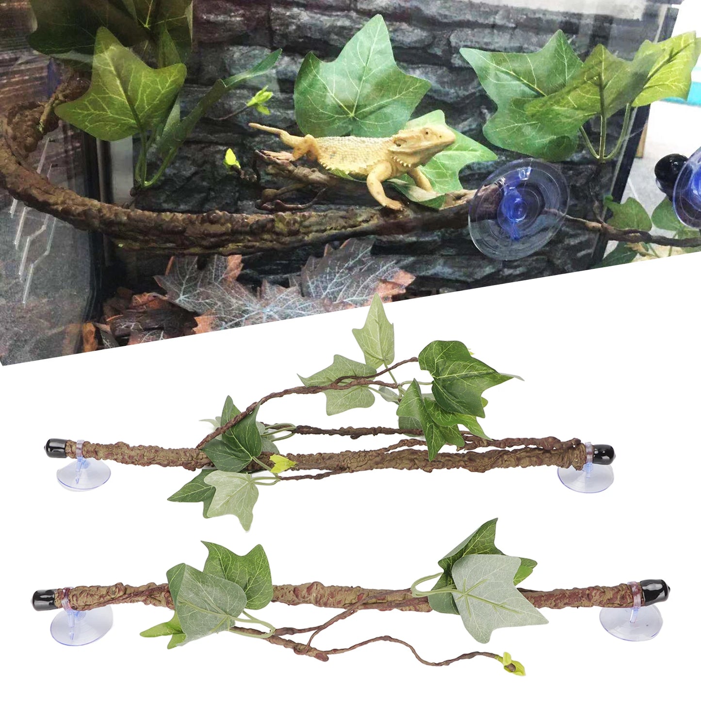 Reptile Corner Branch Terrarium Plant Decoration with Suction Cups for Climbing