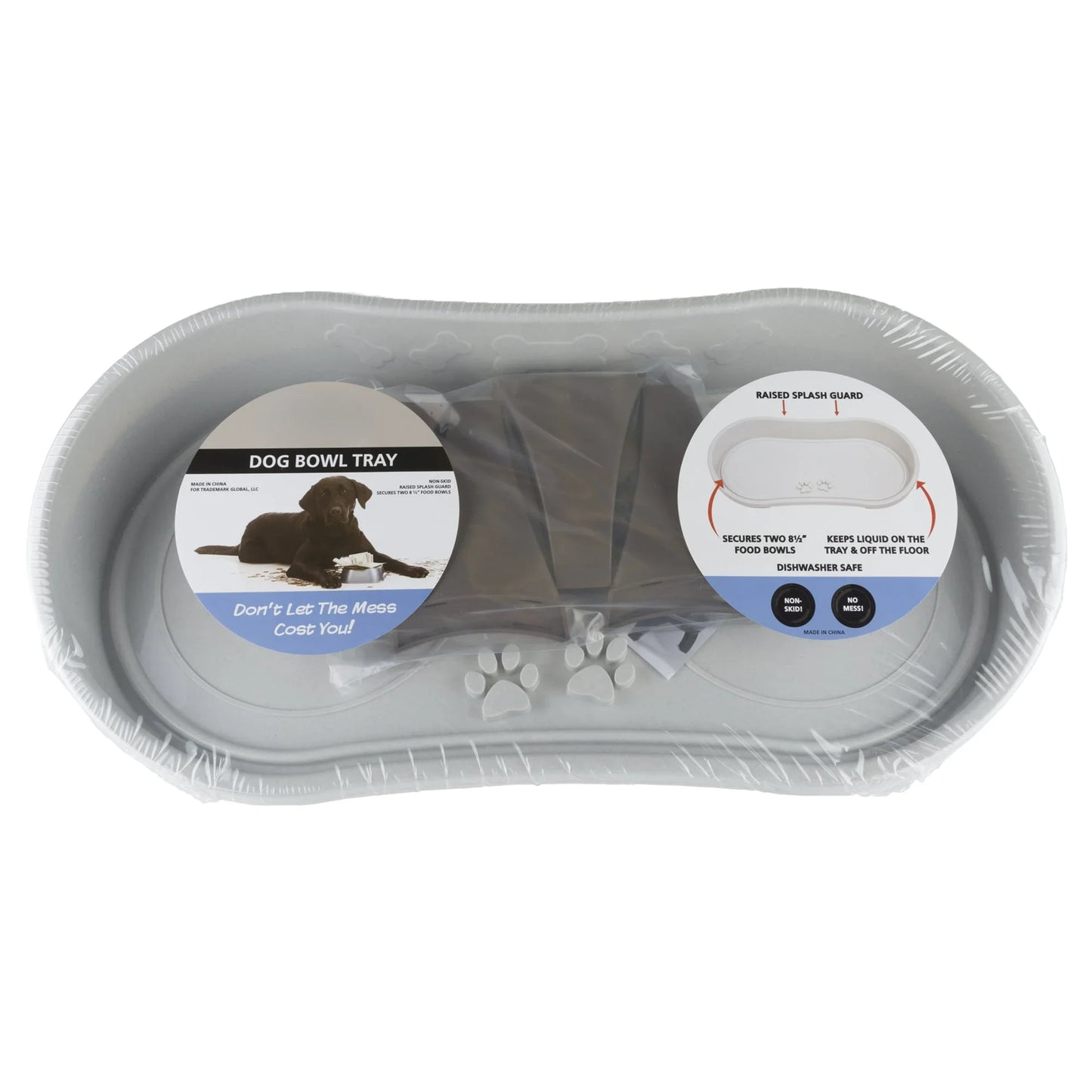 Elevated Pet Feeding Tray with Splash Guard and Non-Skid Feet, 21"L x 11"W x 8.5"H