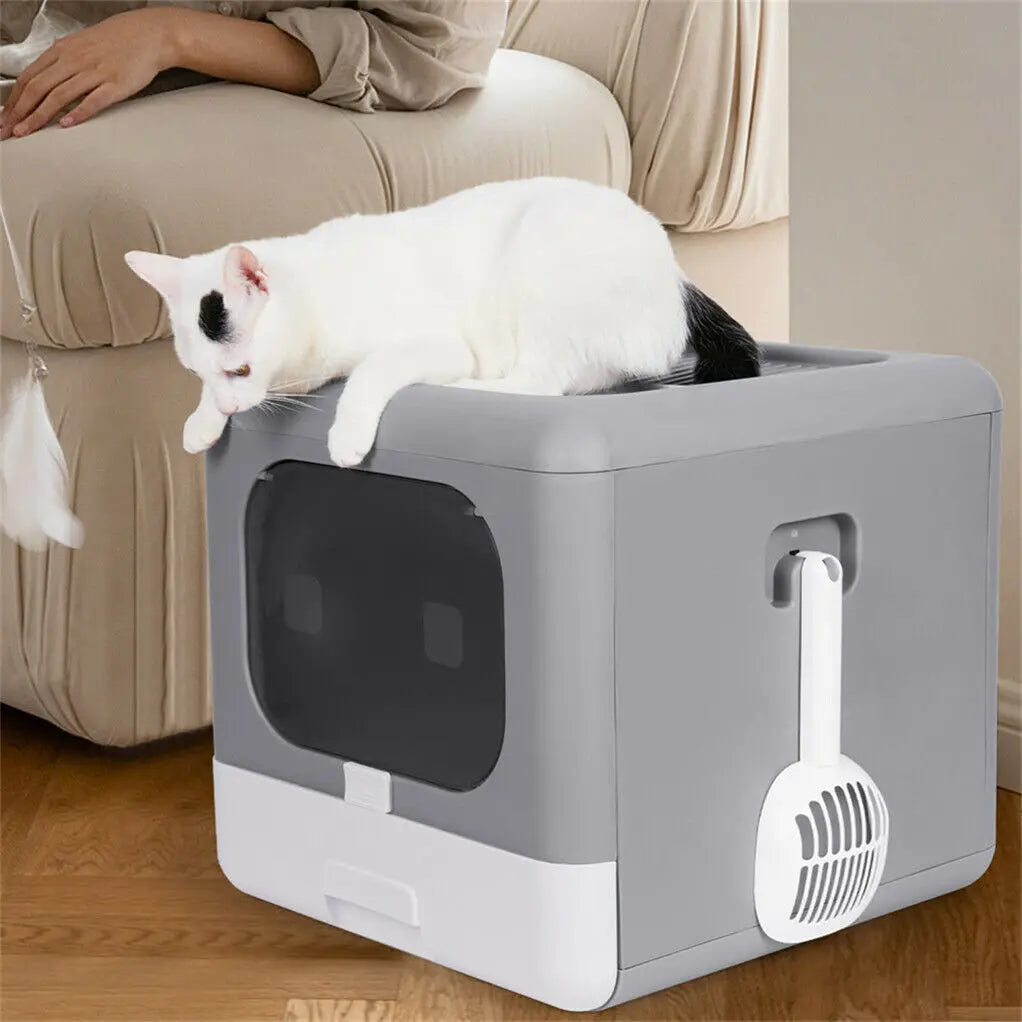 Cat Litter Box with Scoop and Tray Sifting Enclosed Foldable Kitten Toilet Detachable