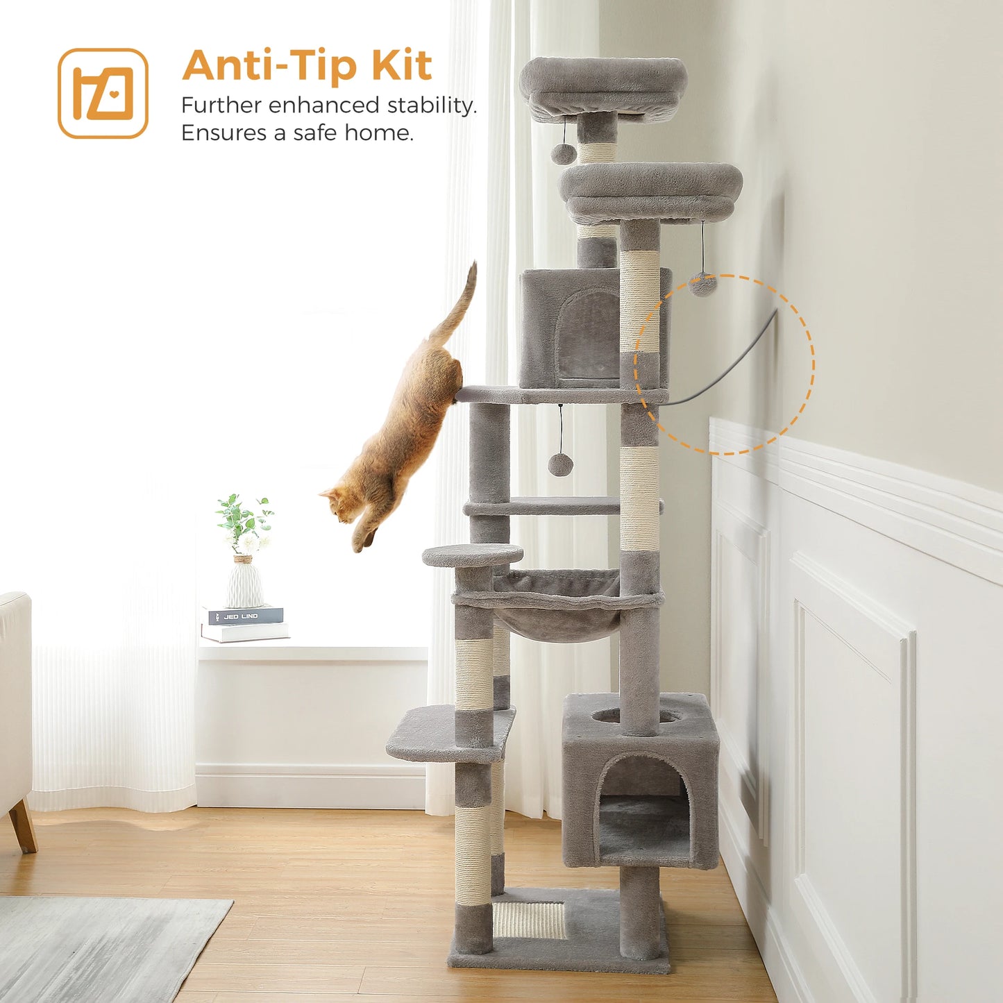 Large Cat Tree and Tower With Sisal-Covered Scratching Posts Spacious Hammock Padded Perches and Condos