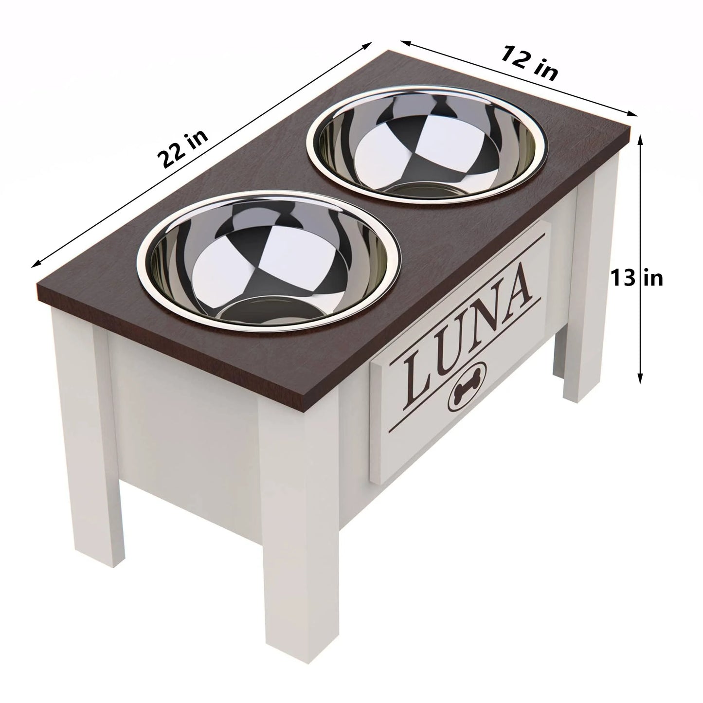 Raised Dog Bowl Stand with Internal Storage Elevated Dog Bowls with Double Stainless Steel Dish