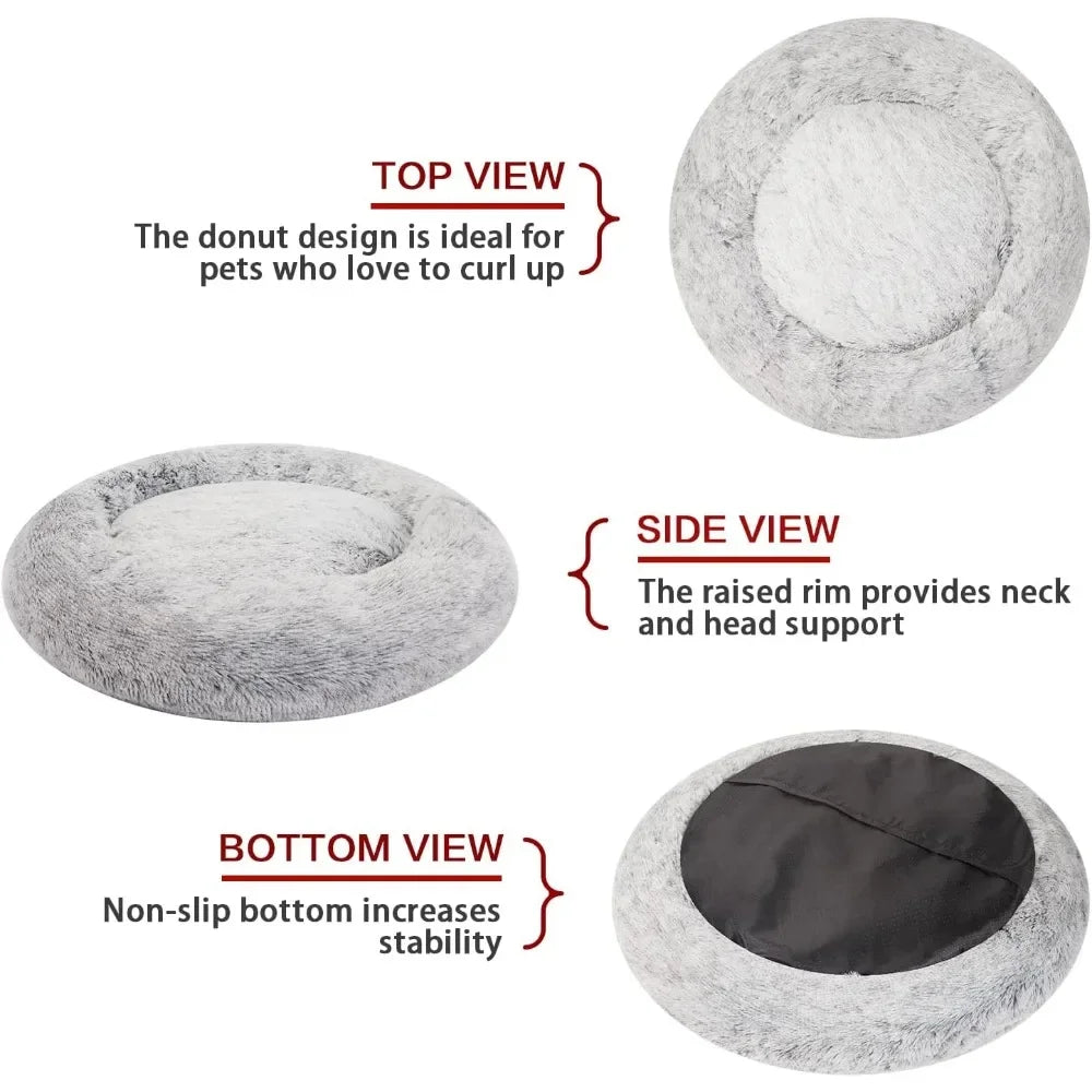 45 Inches Anti-Anxiety Washable Plush Round Pet Beds, Non-Slip Bottom, Calming Donut Dog Bed